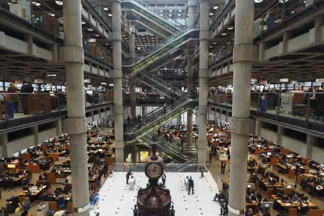 Industrial-chic London Rooms atrium at Lloyd's building for large-scale corporate events.