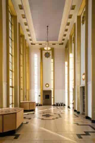 Art Deco Main Hall at Walthamstow Assembly Hall, elegant venue for upscale corporate events.