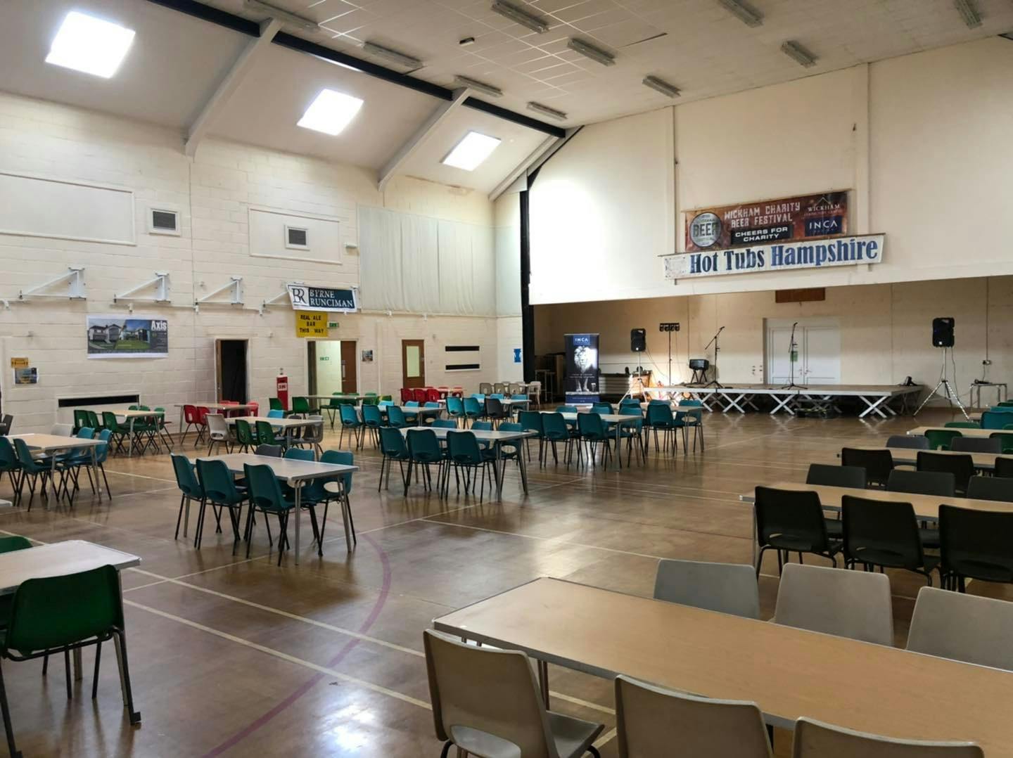 Main Hall at Wickham Community Centre, spacious event space for conferences and gatherings.