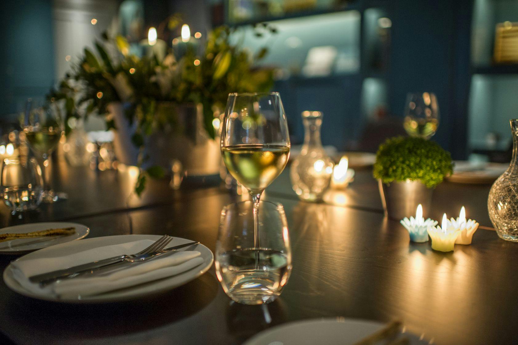 Elegant dining table in The Ampersand Hotel's Games Room for corporate dinners and celebrations.