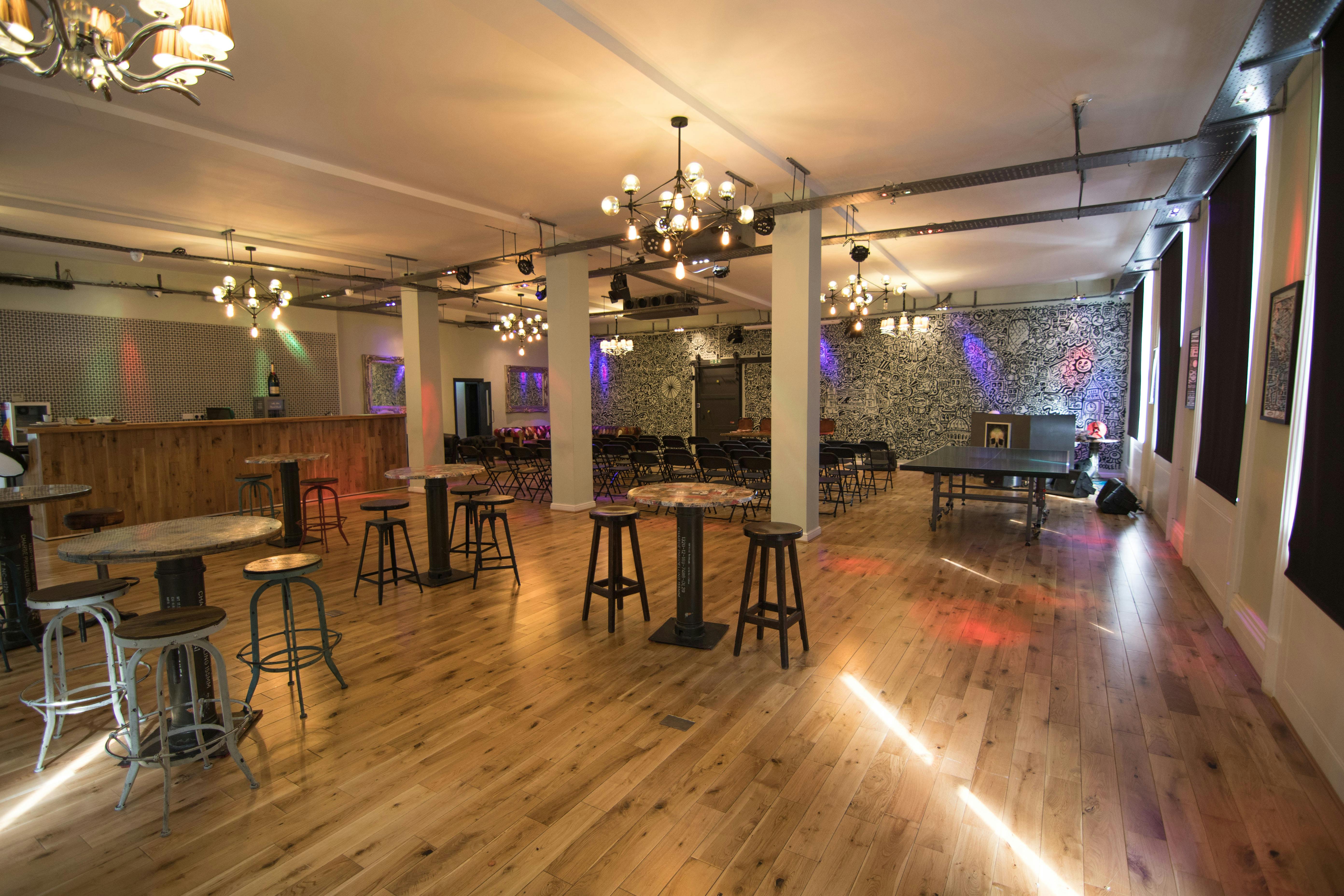 Function room 1 at Sink Pong Shoreditch, modern industrial design for versatile events.