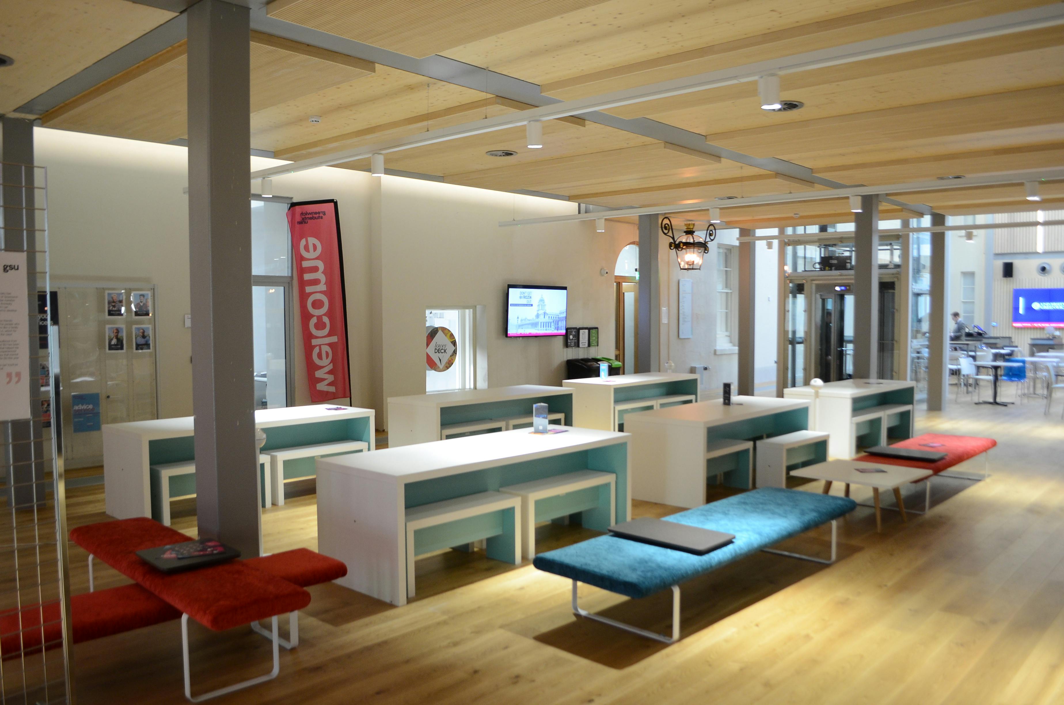 Modern event space in Dreadnought with natural light, ideal for workshops and networking.