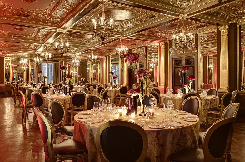 Elegant Pompadour Ballroom with ornate ceiling, ideal for upscale events and galas.