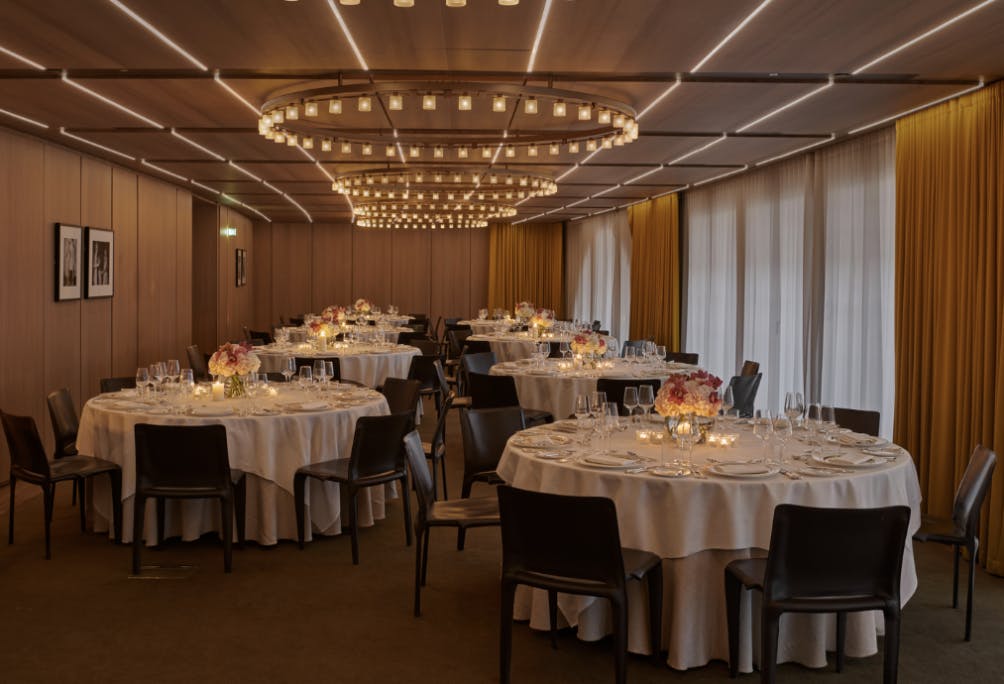 Elegant dining space at Hotel Cafe Royal, perfect for formal dinners and corporate events.