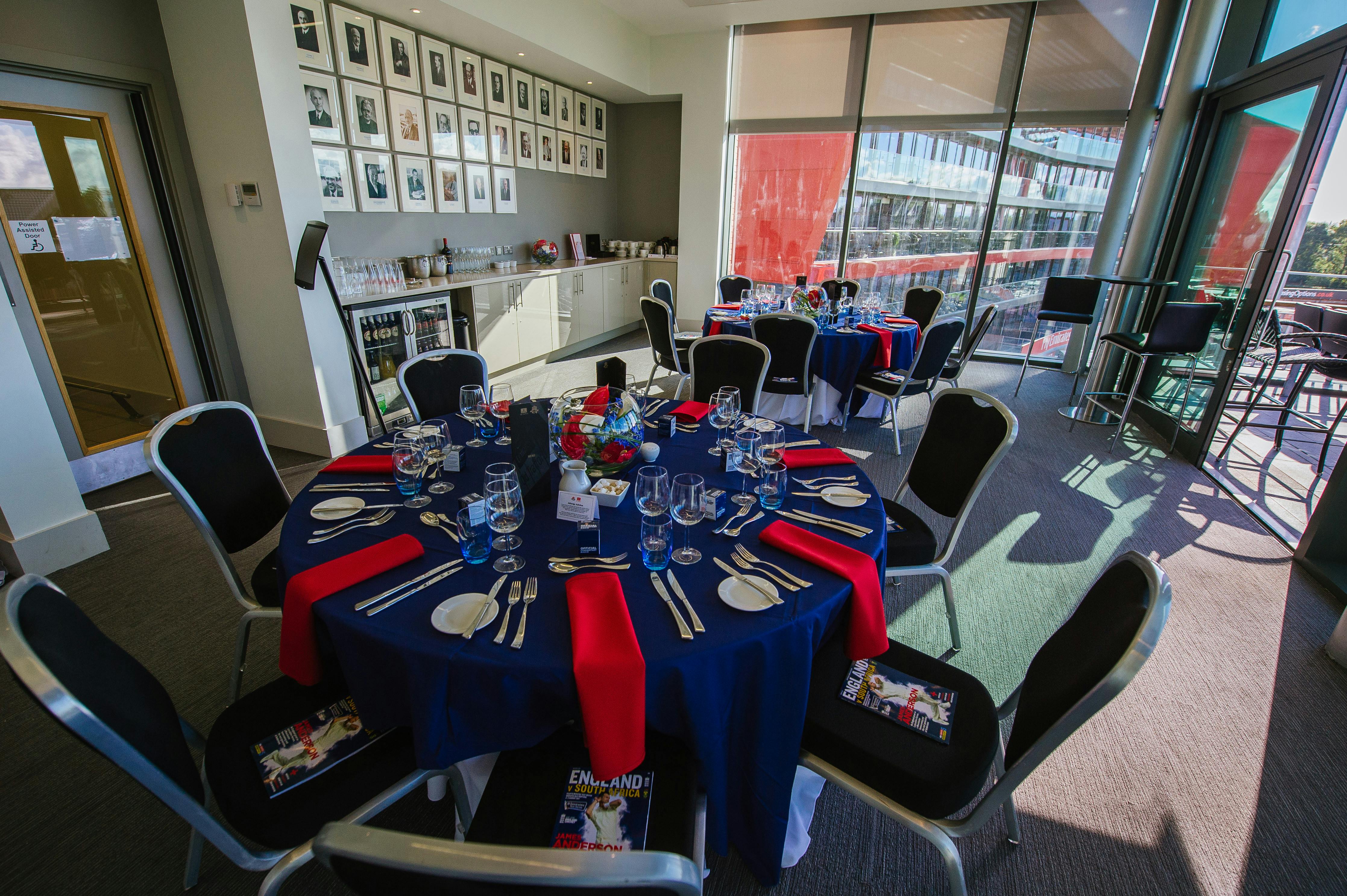 Event space at Emirates Old Trafford with round table, ideal for meetings and celebrations.