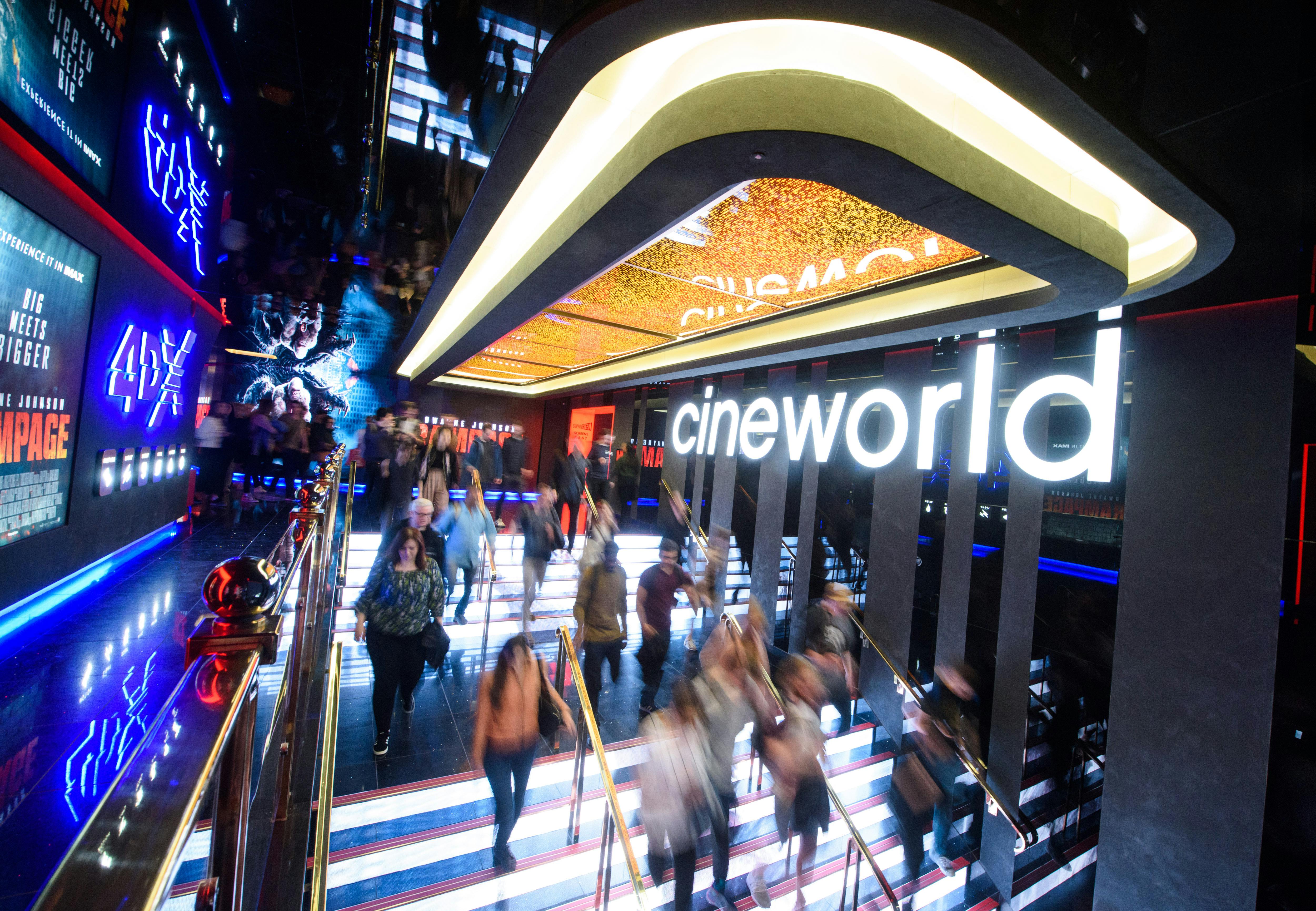 Cineworld Leicester Square Superscreen entrance, vibrant atmosphere for events and screenings.