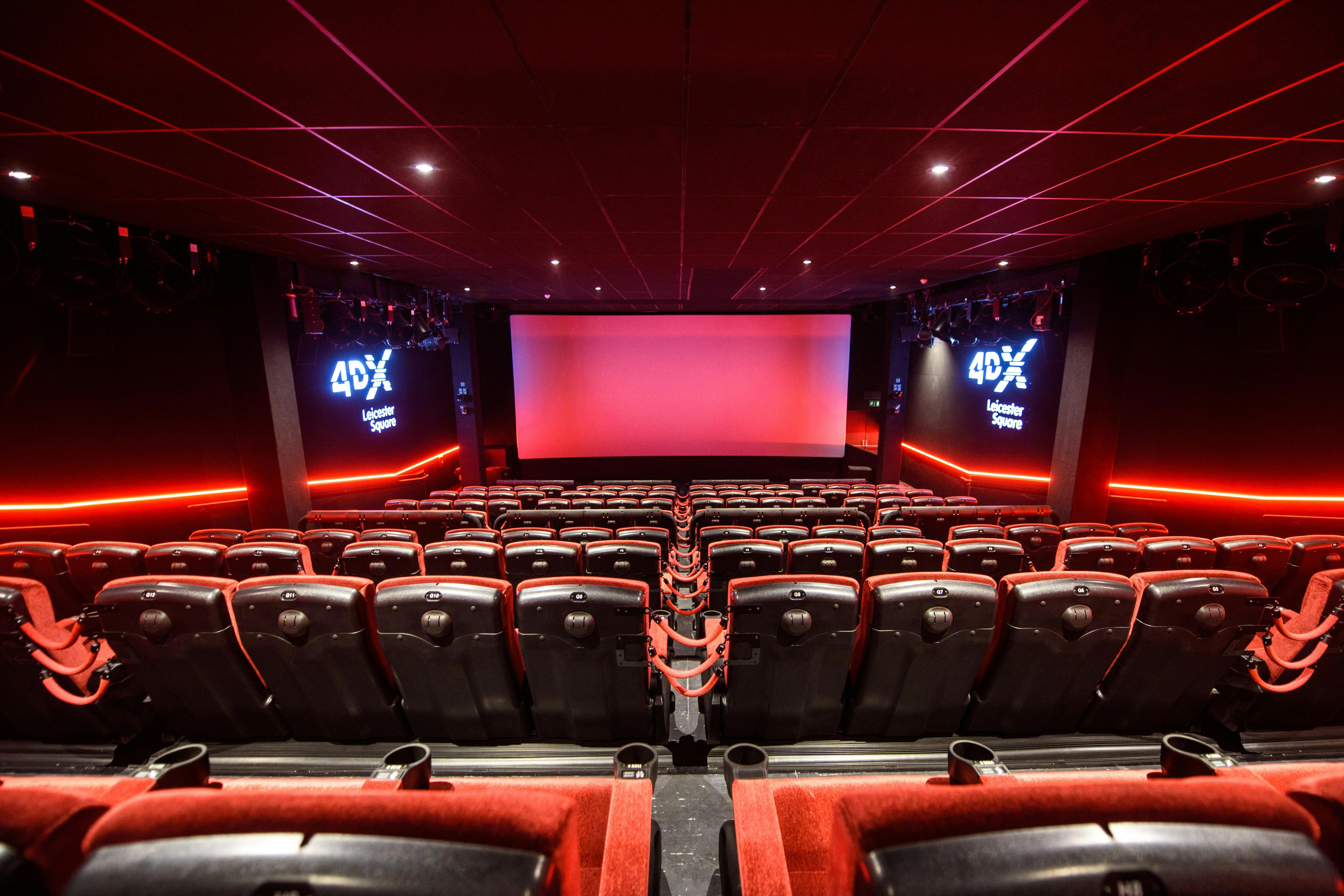 4DX cinema at Cineworld Leicester Square with plush seating for exclusive film screenings.