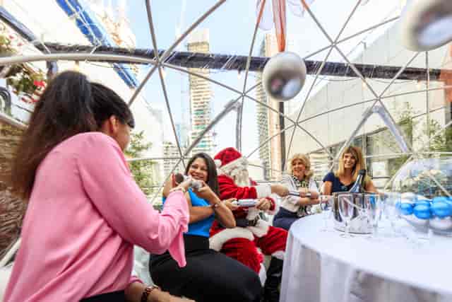Christmas Room dome pop-up for holiday corporate hospitality and event venue rental in Docklands.