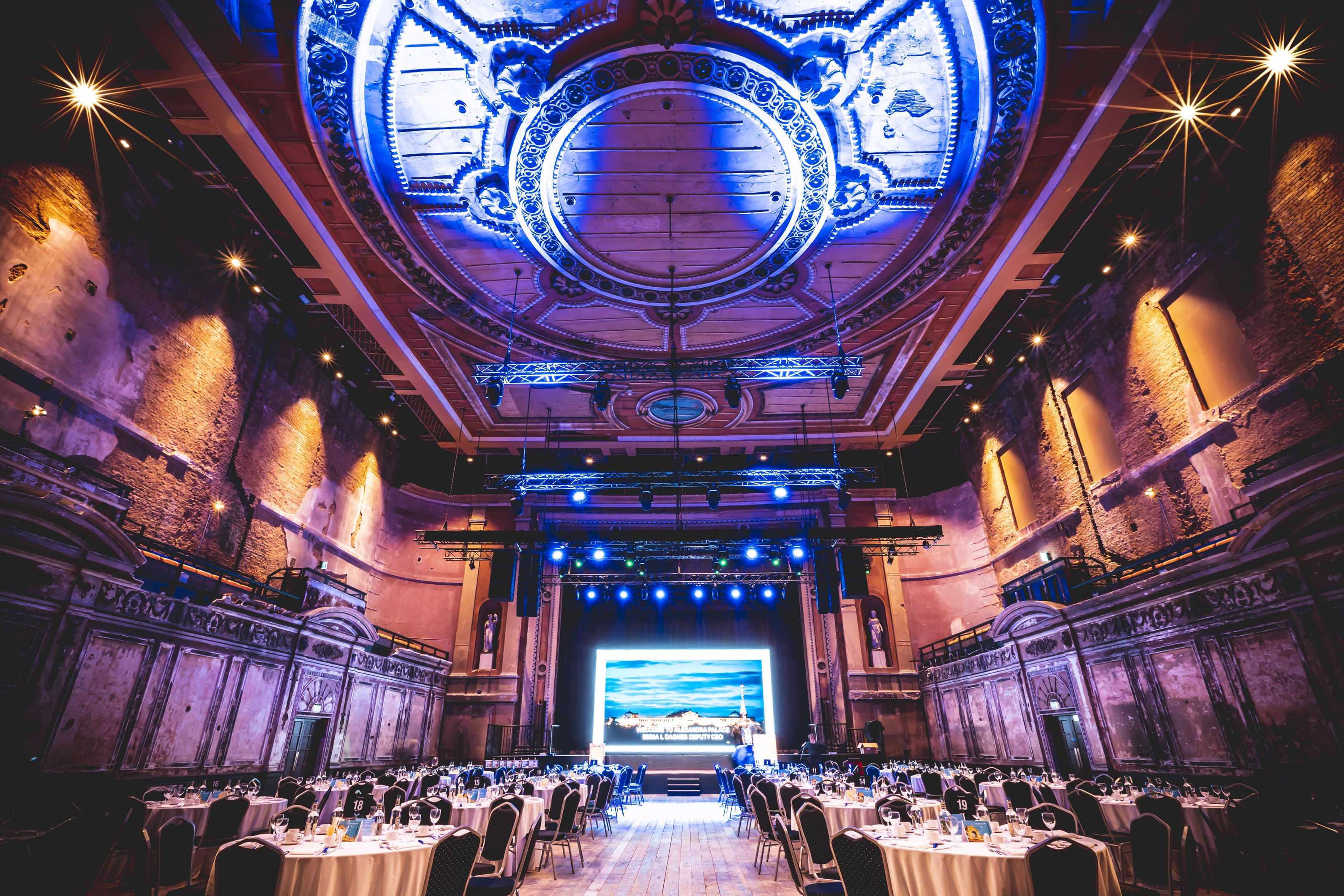 Victorian Theatre at Alexandra Palace, elegant ceiling, ideal for conferences and gala dinners. - Banner