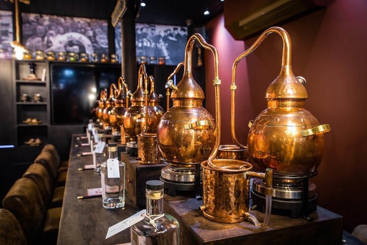 Beach Rum Distillery with polished copper stills, perfect for corporate events and tastings.