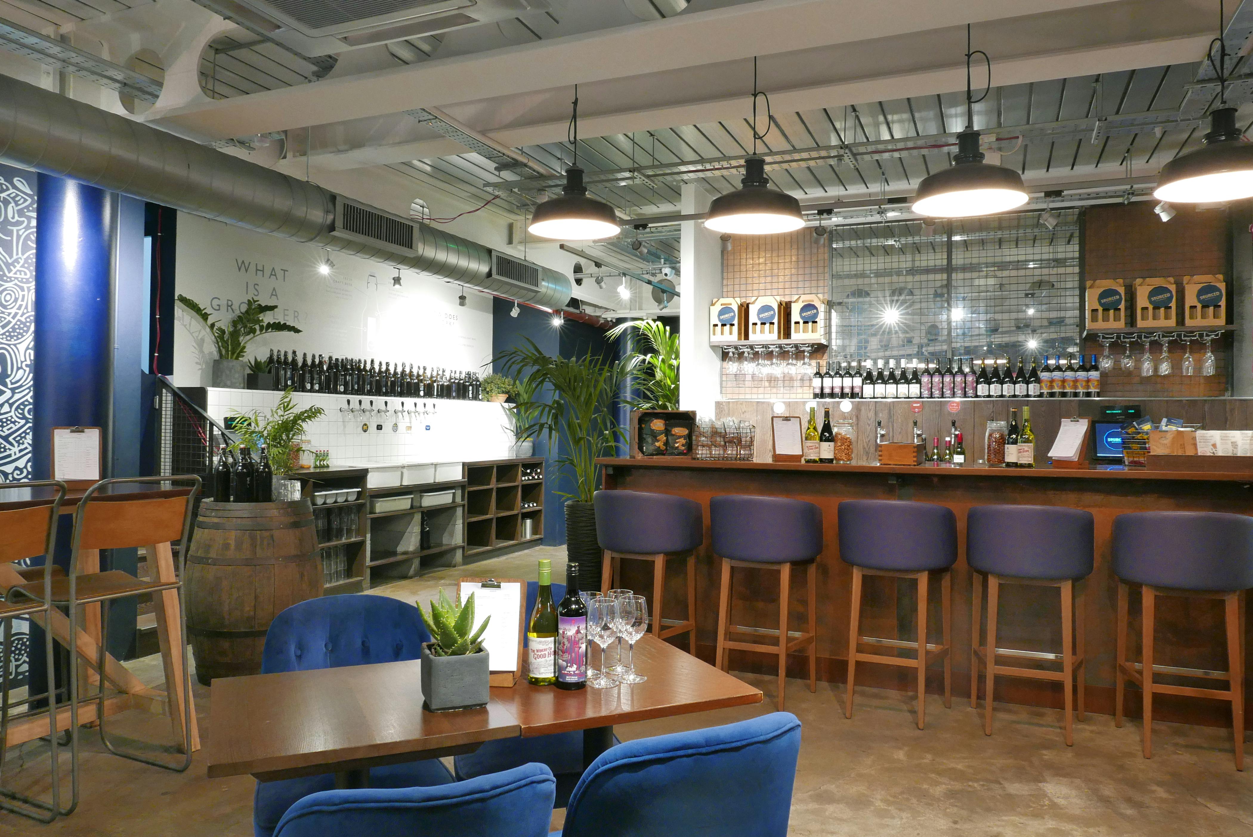 Stylish bar area in Sourced Market, Marylebone for intimate gatherings and networking events.