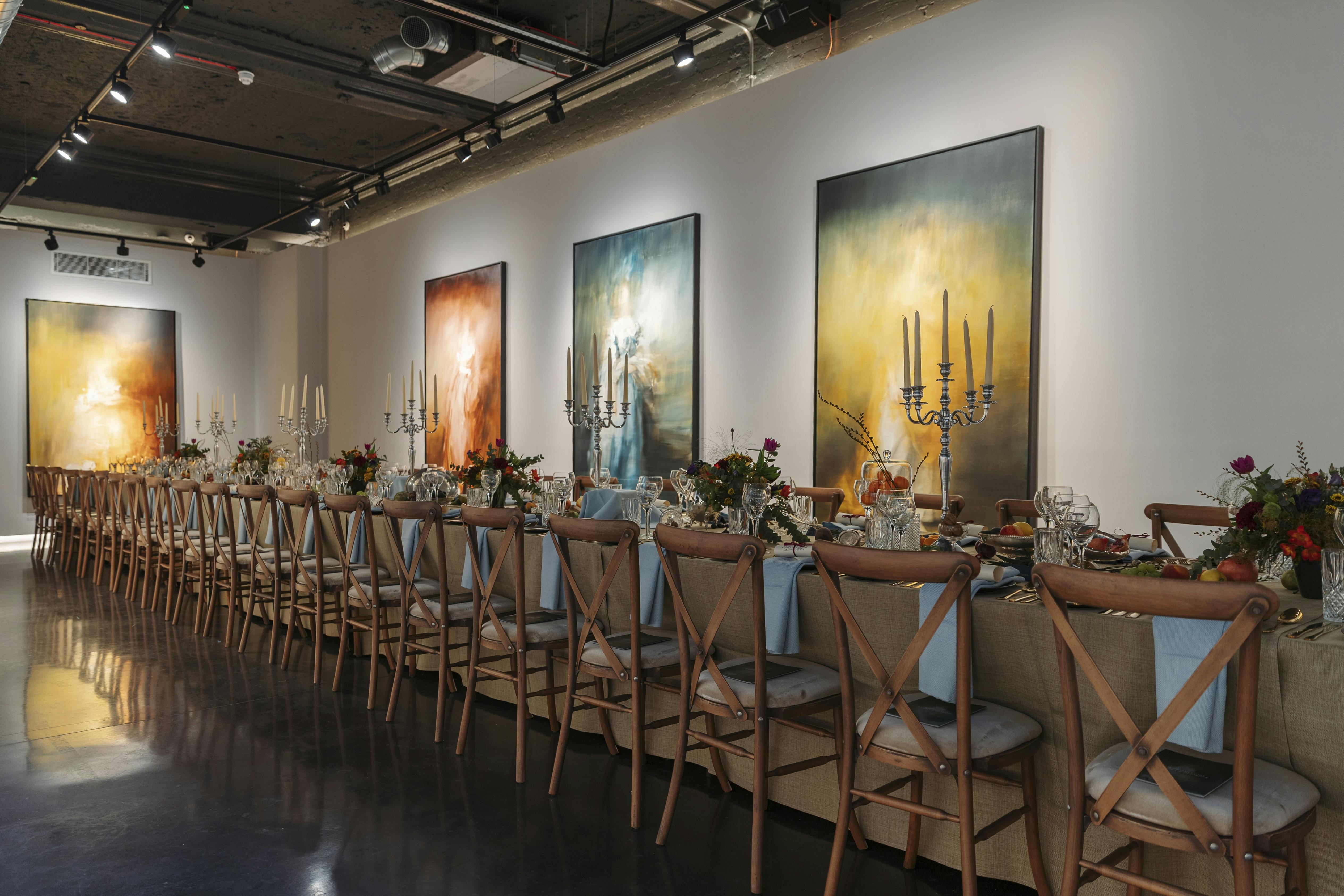 Elegant banquet table with floral centerpieces in 3 Hanover Square for upscale events.