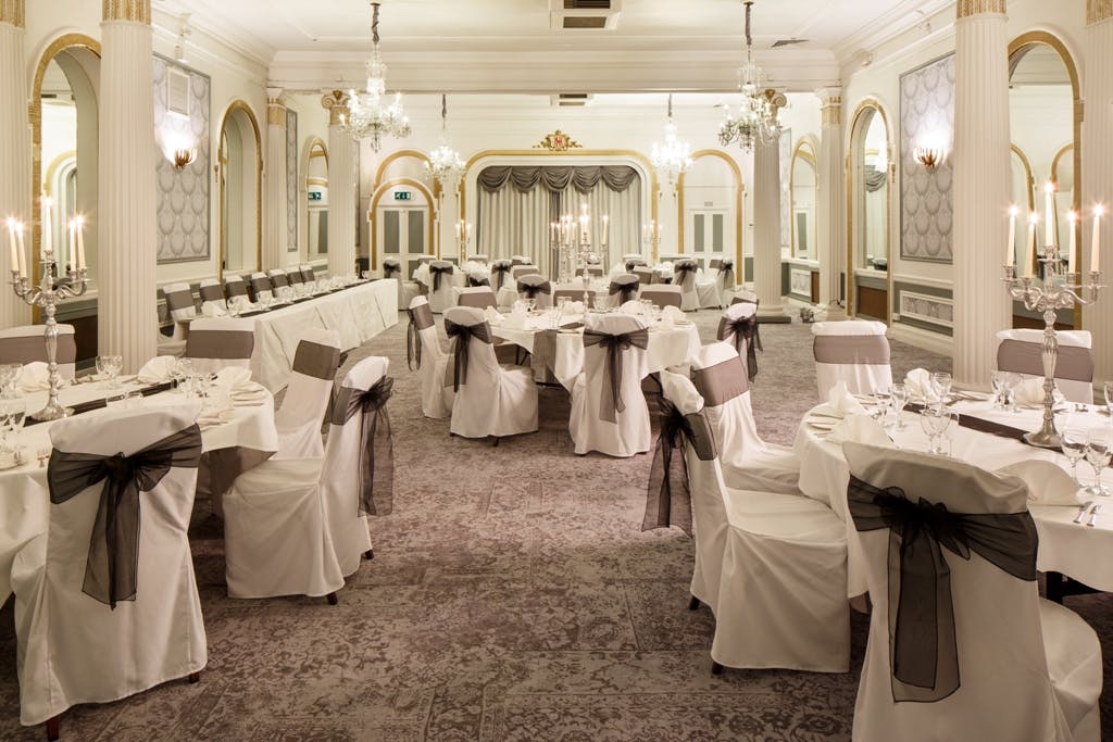 Elegant banquet hall at Mercure Brighton Seafront Hotel, ideal for weddings and corporate events.