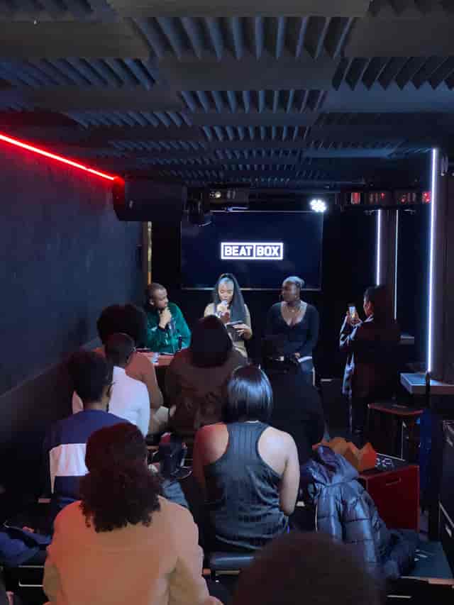 BeatBox at Boxpark Shoreditch: dynamic panel discussion with engaging speakers and audience.