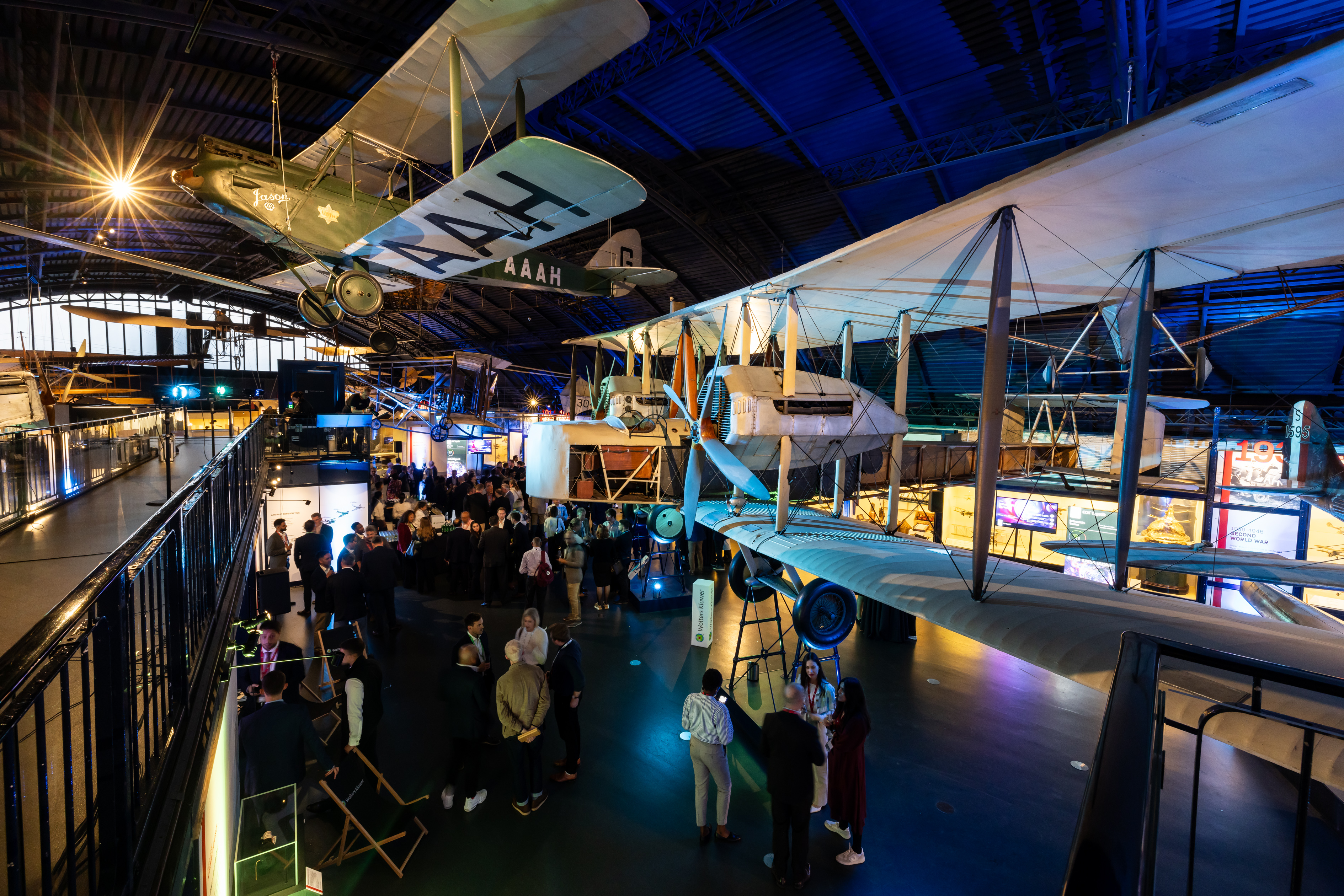Vintage aircraft in dynamic event space at The Science Museum for corporate gatherings.