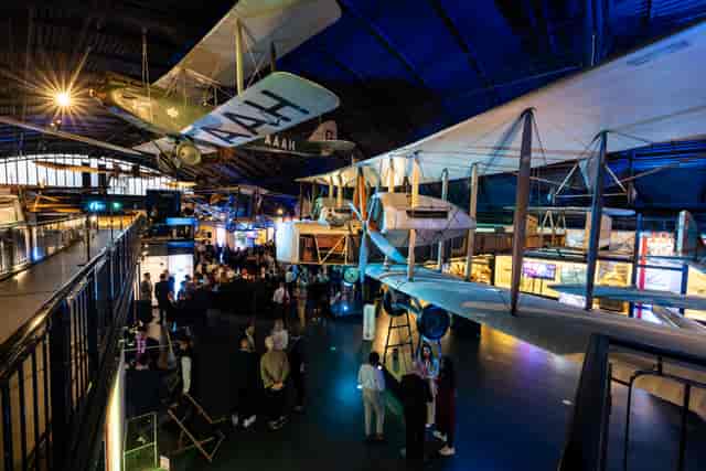 Vintage aircraft in dynamic event space at The Science Museum for corporate gatherings.