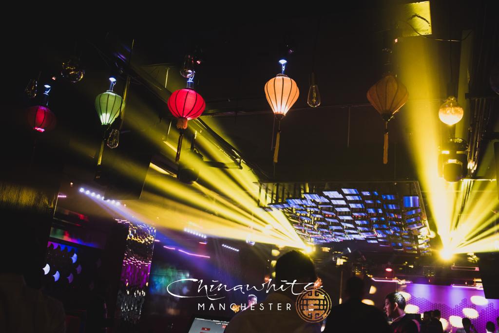 Vibrant Chinawhite Manchester venue with colorful lanterns for lively events and parties. - Banner
