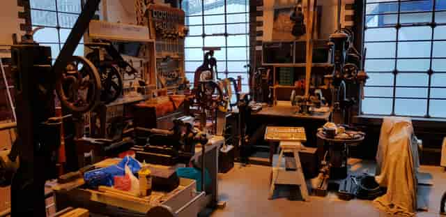 Victorian Pumphouse workshop with tools, ideal for creative team-building events.