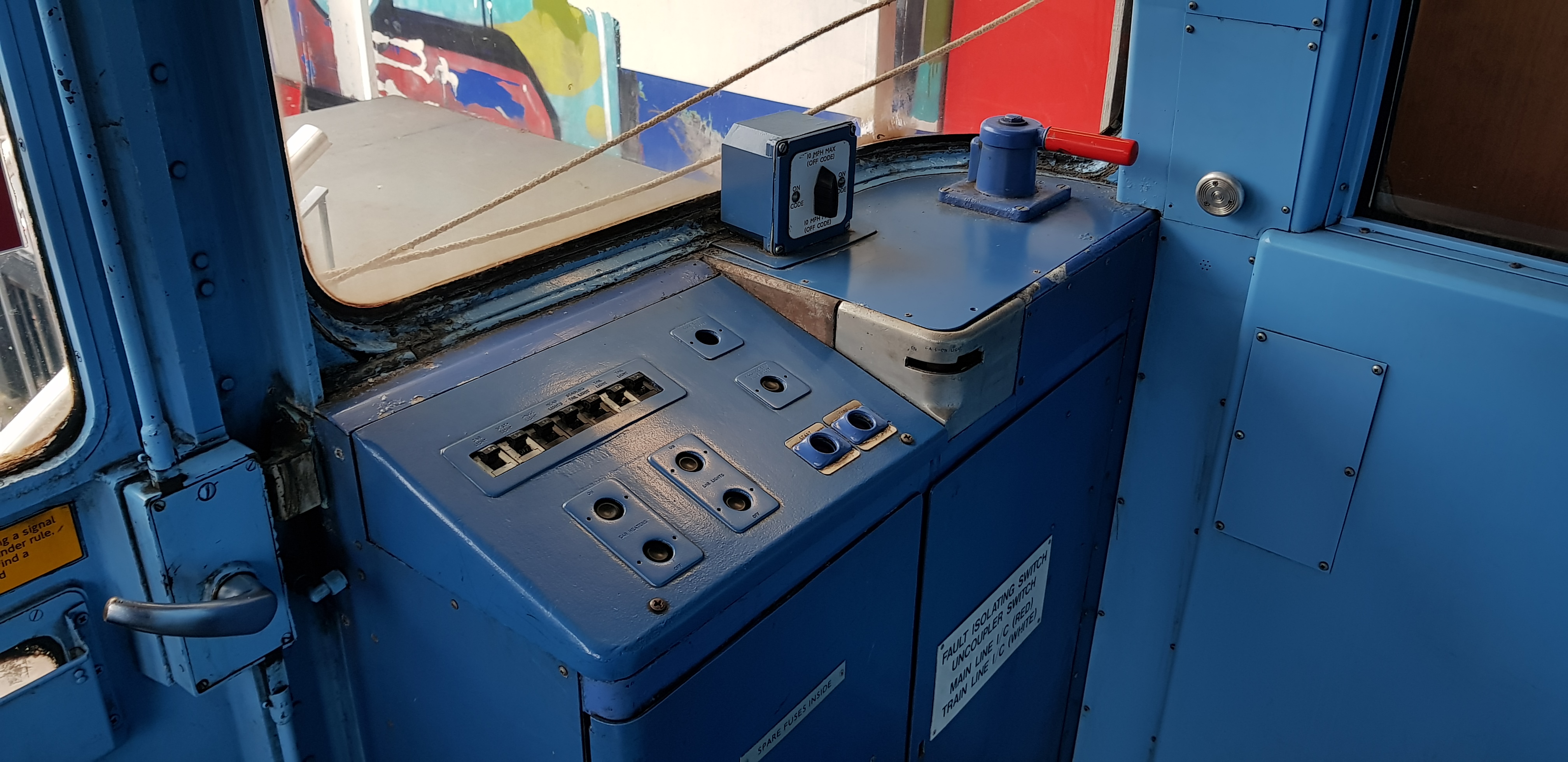 Victoria Line cab control panel at Walthamstow Museum, ideal for themed events and tours. - Banner