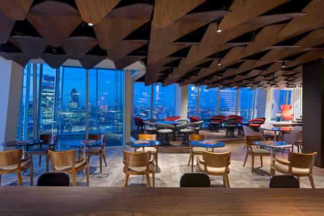 Luxury lounge at The Shard, London, featuring skyline views for upscale networking receptions.