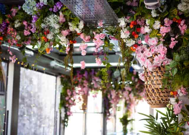 Cherry Blossom Private Terrace with floral decor, ideal for weddings and upscale events.