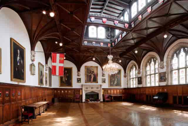 St. John’s Hyde Park historic main hall with vaulted wood ceilings for banquets and networking.