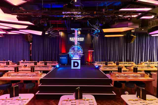 Whole Venue at Dabbers Social Bingo, modern stage setup for meetings and presentations.