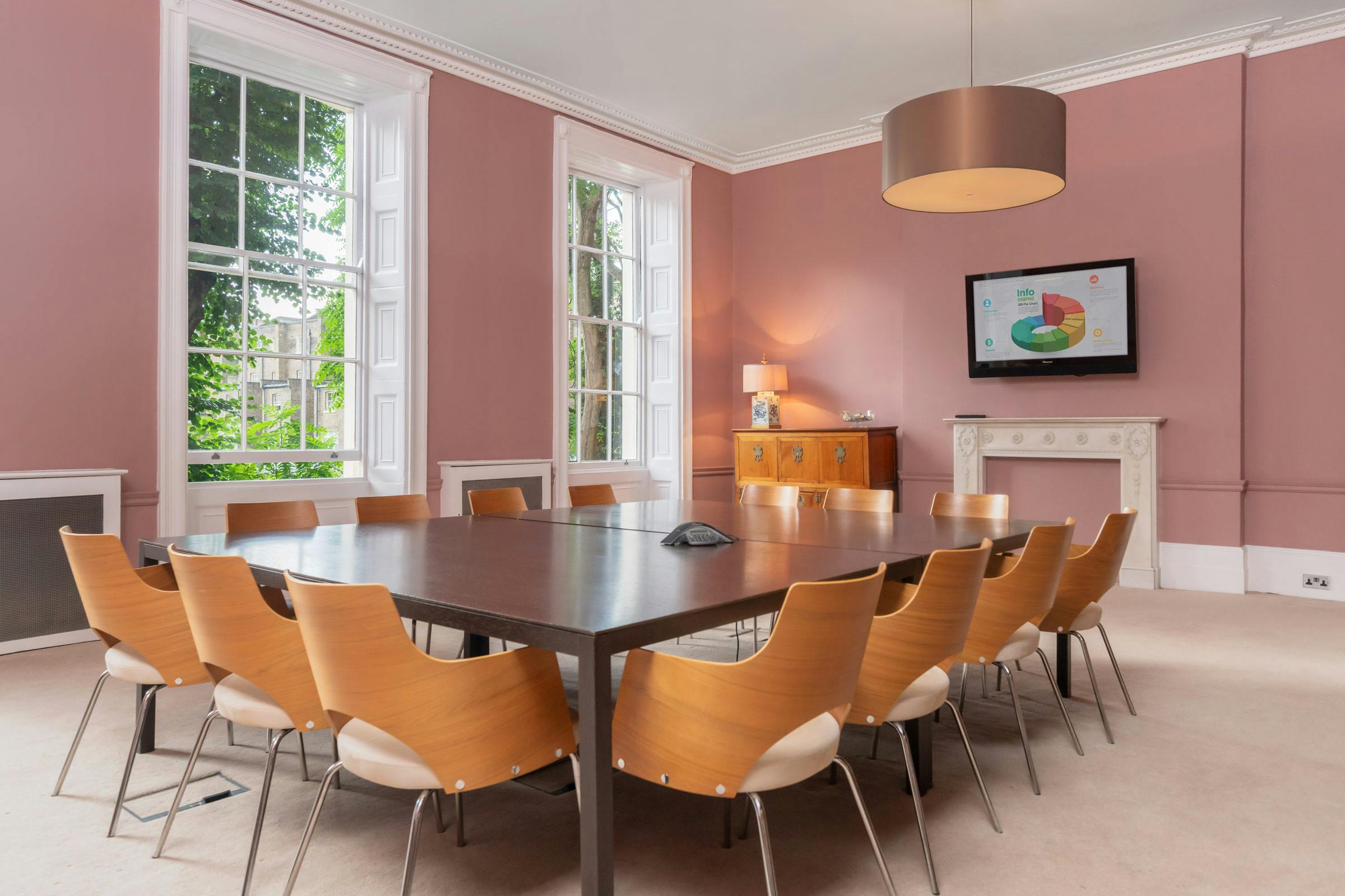 Russell Square Meeting Room with modern conference table for professional events and presentations.