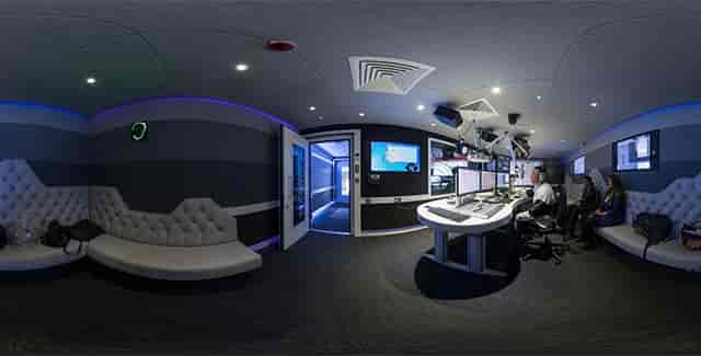 Modern control room at University of West London for live events and virtual conferences.