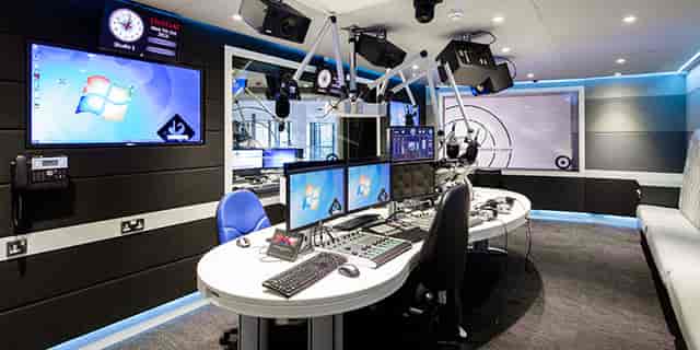 Modern broadcast studio at University of West London for live events and webinars.