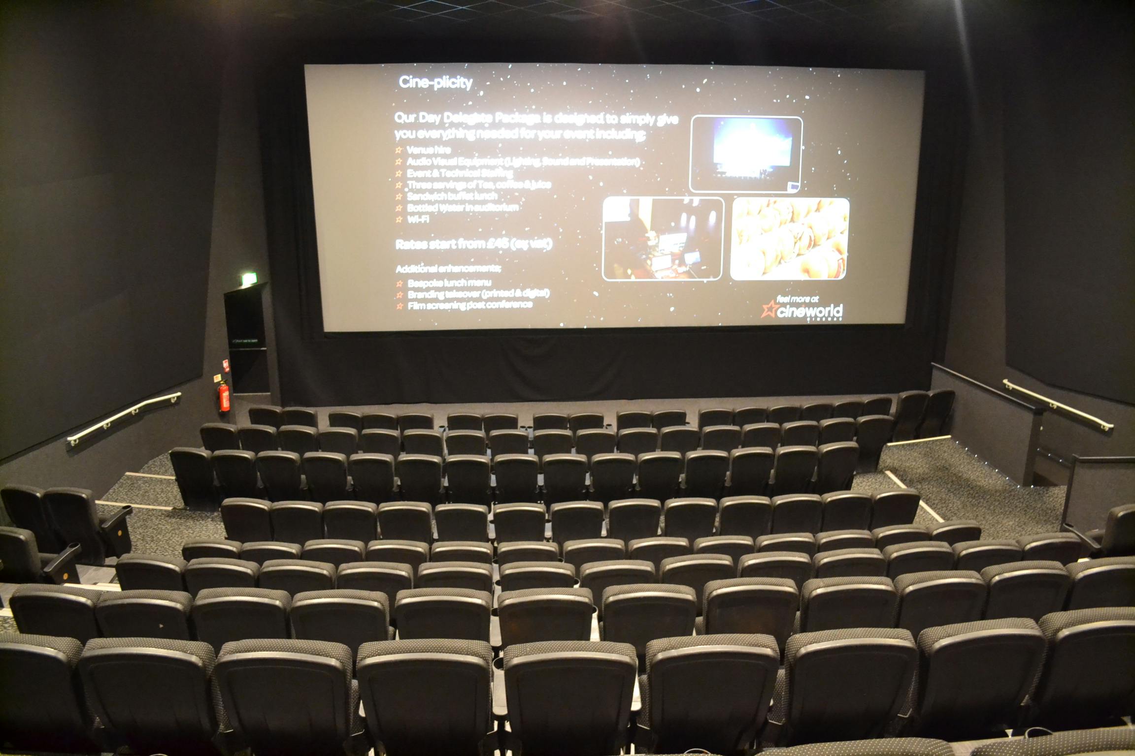 Modern cinema Screen 5 at Cineworld Wembley, ideal for corporate events and presentations.