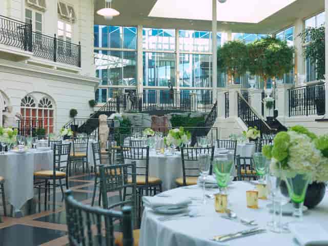 Elegant Newbury Suite 1 with silver linens, ideal for upscale events and receptions.
