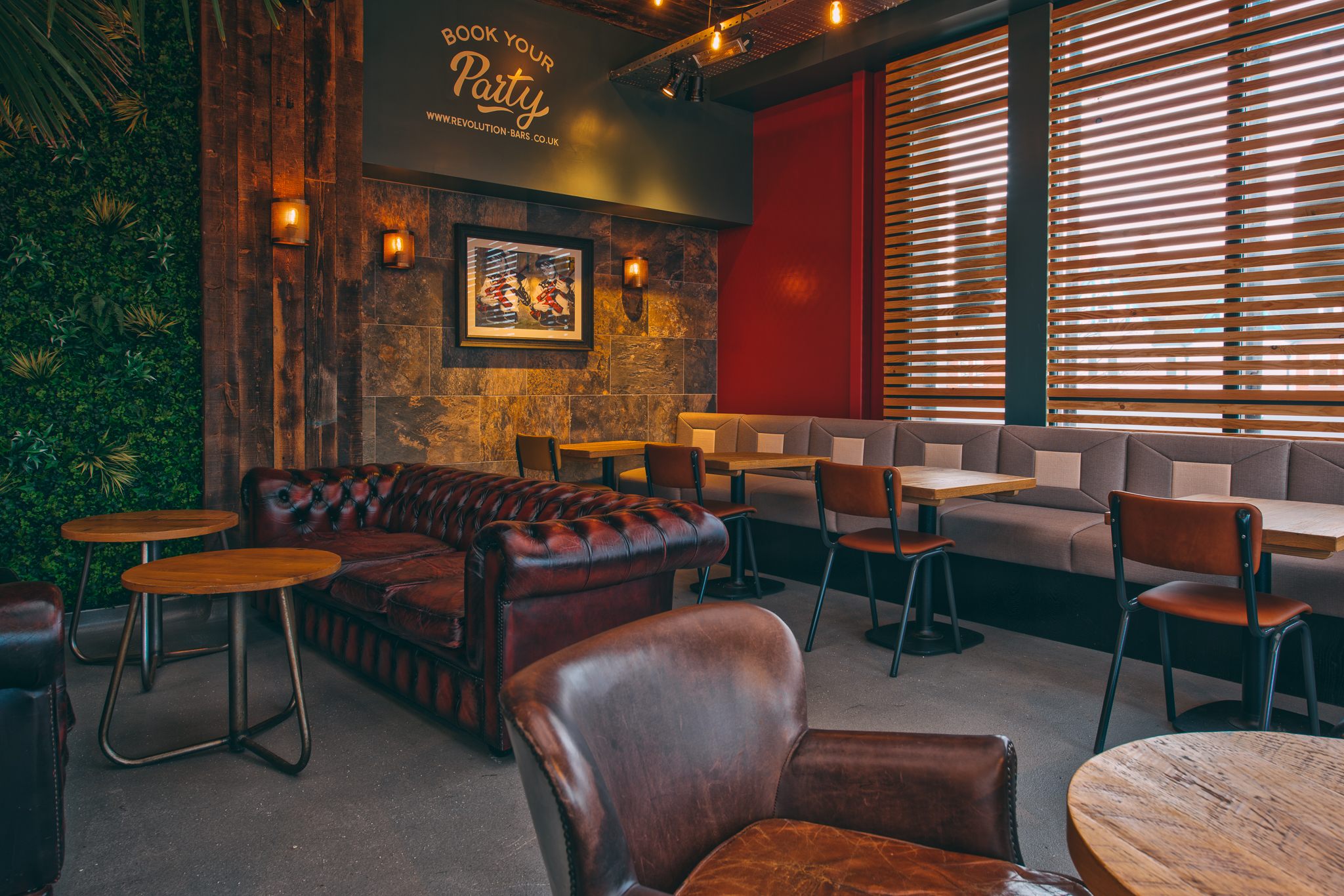 Stylish Upstairs Terrace in Revolution Solihull, perfect for intimate parties and corporate events.