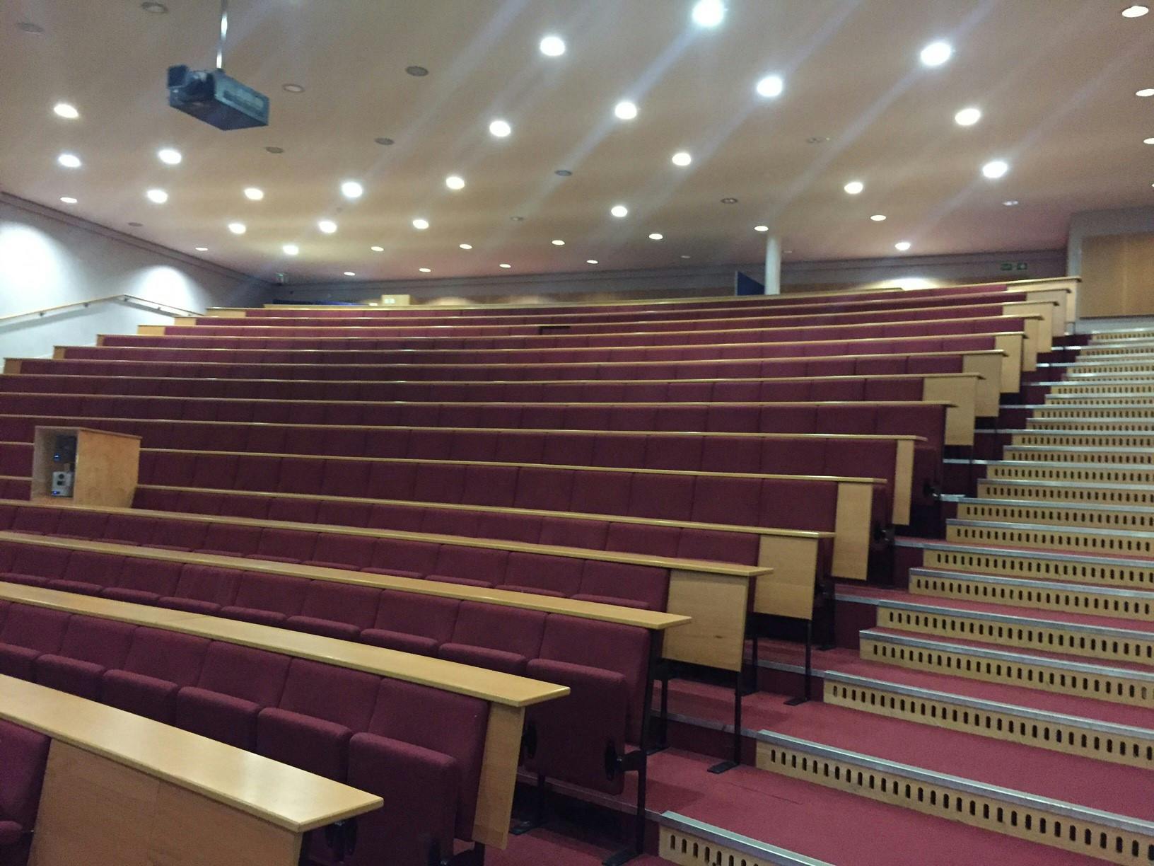 Main Lecture Theatre at University of East London, spacious auditorium for presentations.