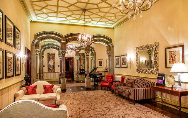 Sycamore Room lobby at Rockliffe Hall, elegant decor for upscale events and networking.