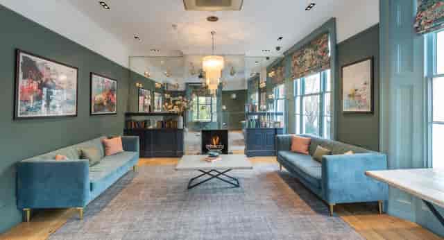 Stylish lounge in The Oakley Room, ideal for networking events and informal meetings.