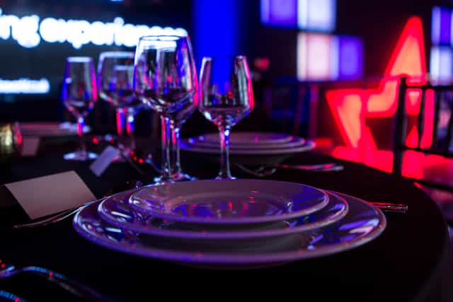 Elegant dining table setup in Upper Foyer, Cineworld O2 for sophisticated events.