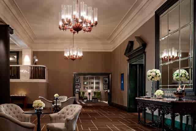 Elegant Grand Ballroom at Rosewood London with chandelier, perfect for upscale events.