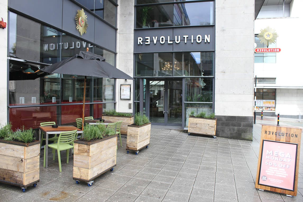 Modern venue entrance at Revolution Plymouth, perfect for events and gatherings.