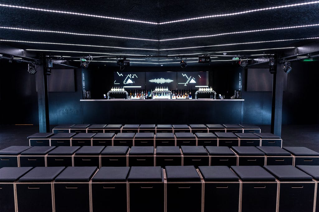 Sleek event space at BeatBox, Boxpark Wembley, ideal for corporate events and parties.