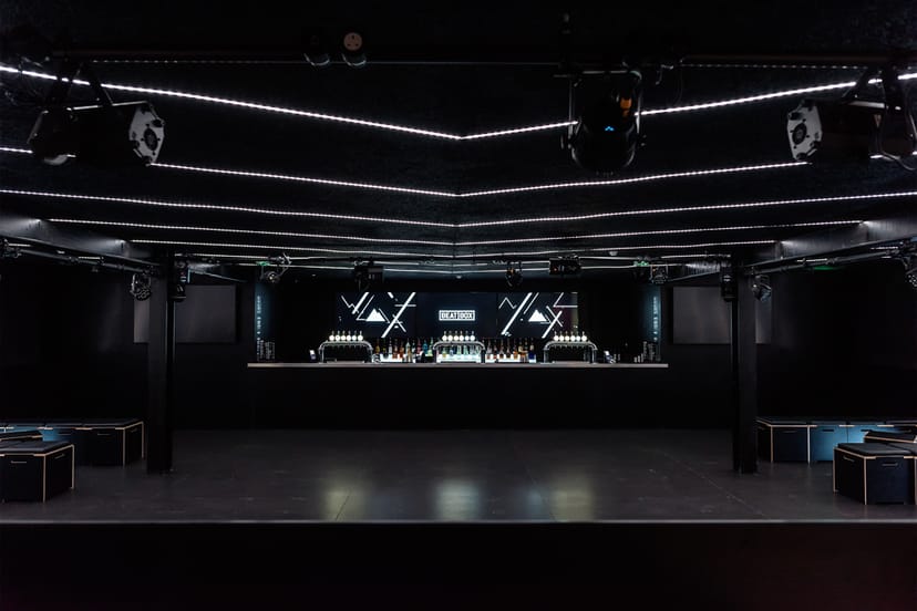 Sleek event space at BeatBox, Boxpark Wembley, ideal for corporate gatherings and networking.
