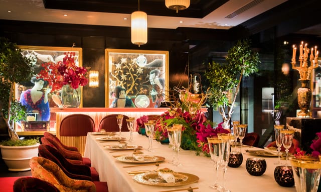 Elegant dining table in Geisha Room, The Ivy Spinningfields for upscale events.