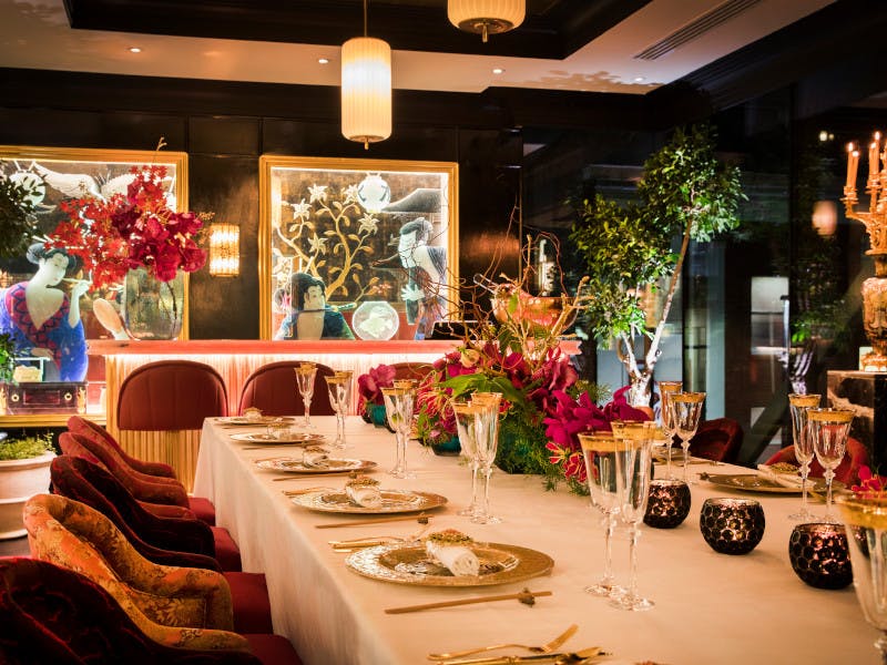 Elegant dining table in Geisha Room, The Ivy Spinningfields for upscale events.