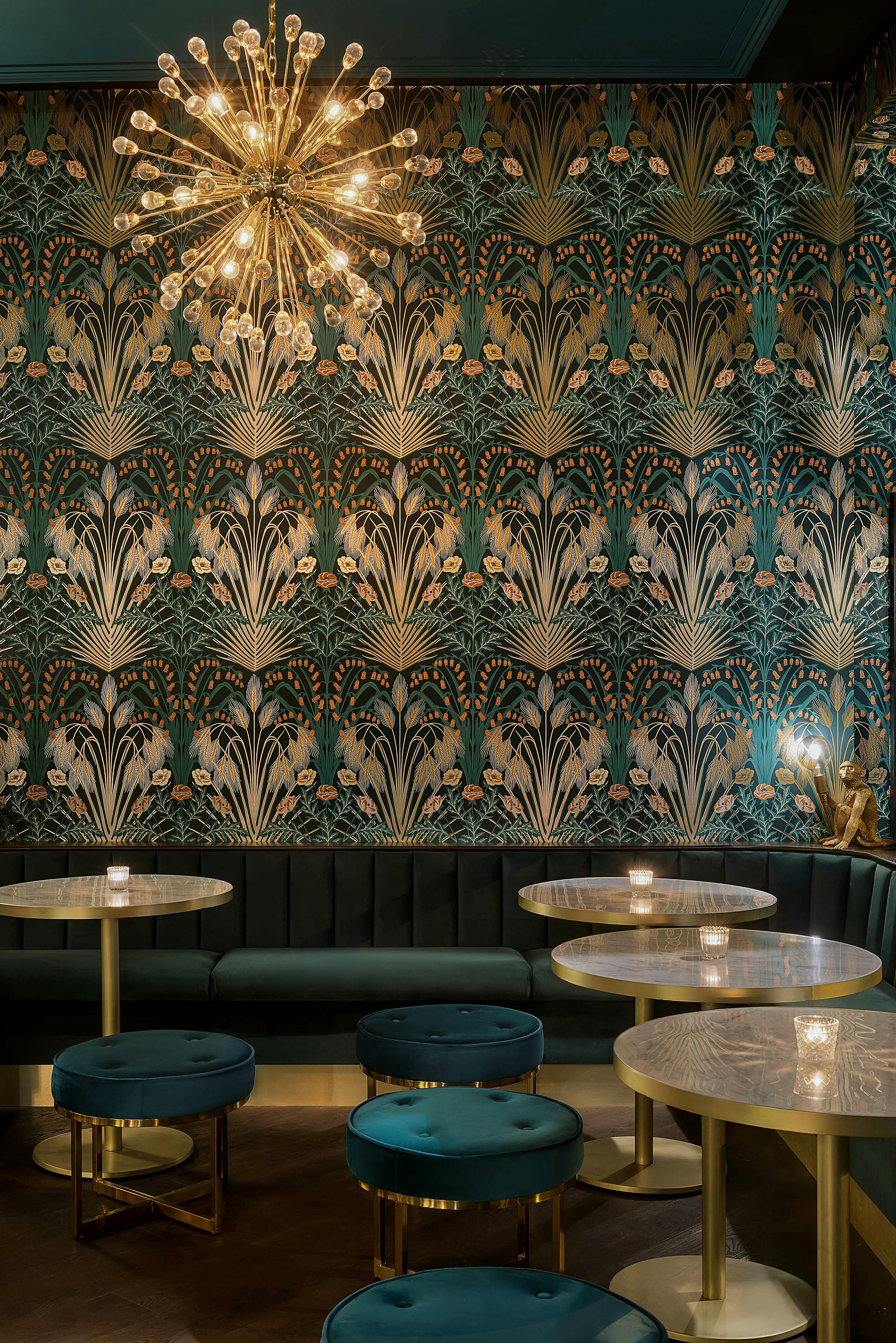 VIP Area in Lost Society with art deco wallpaper, perfect for networking events.