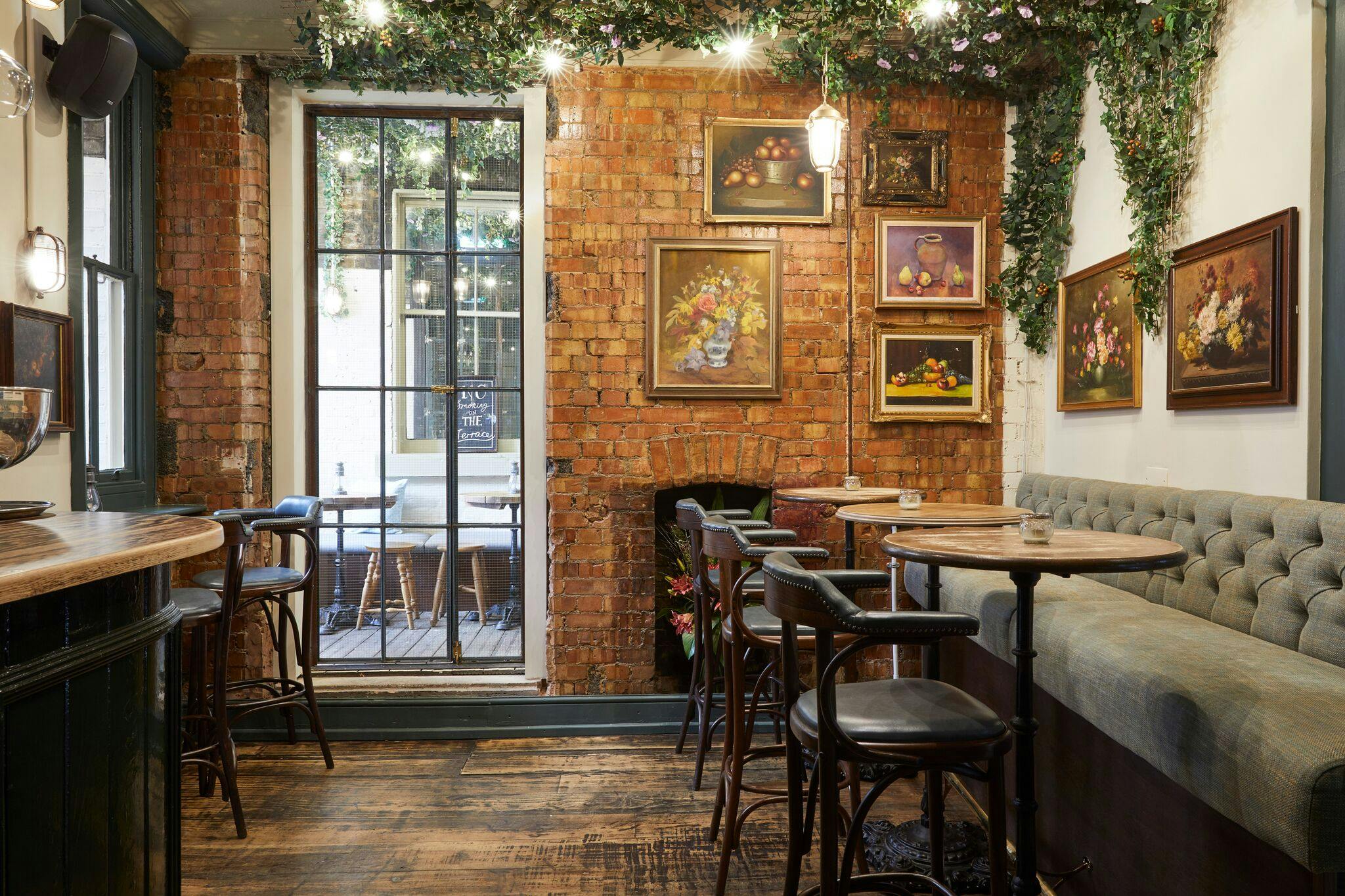 Charming Gin Terrace at Bow Street Tavern, ideal for networking events and meetings.