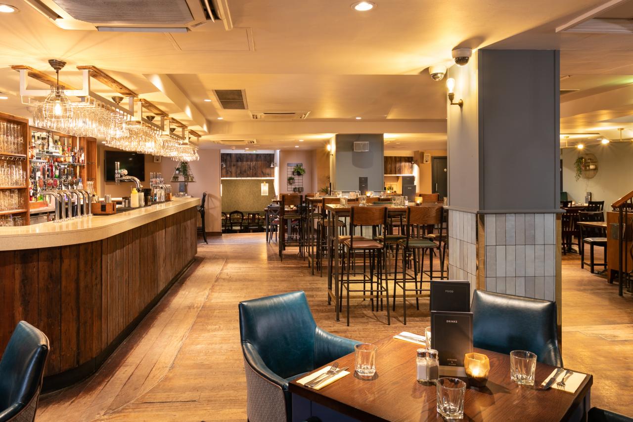 Basement Bar at Pitcher & Piano: spacious venue for networking and business meetings. - Banner