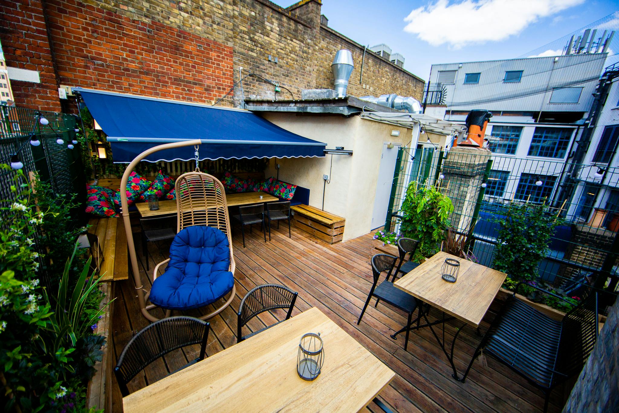 Charming rooftop terrace at Bow Street Tavern, perfect for networking and team-building events.