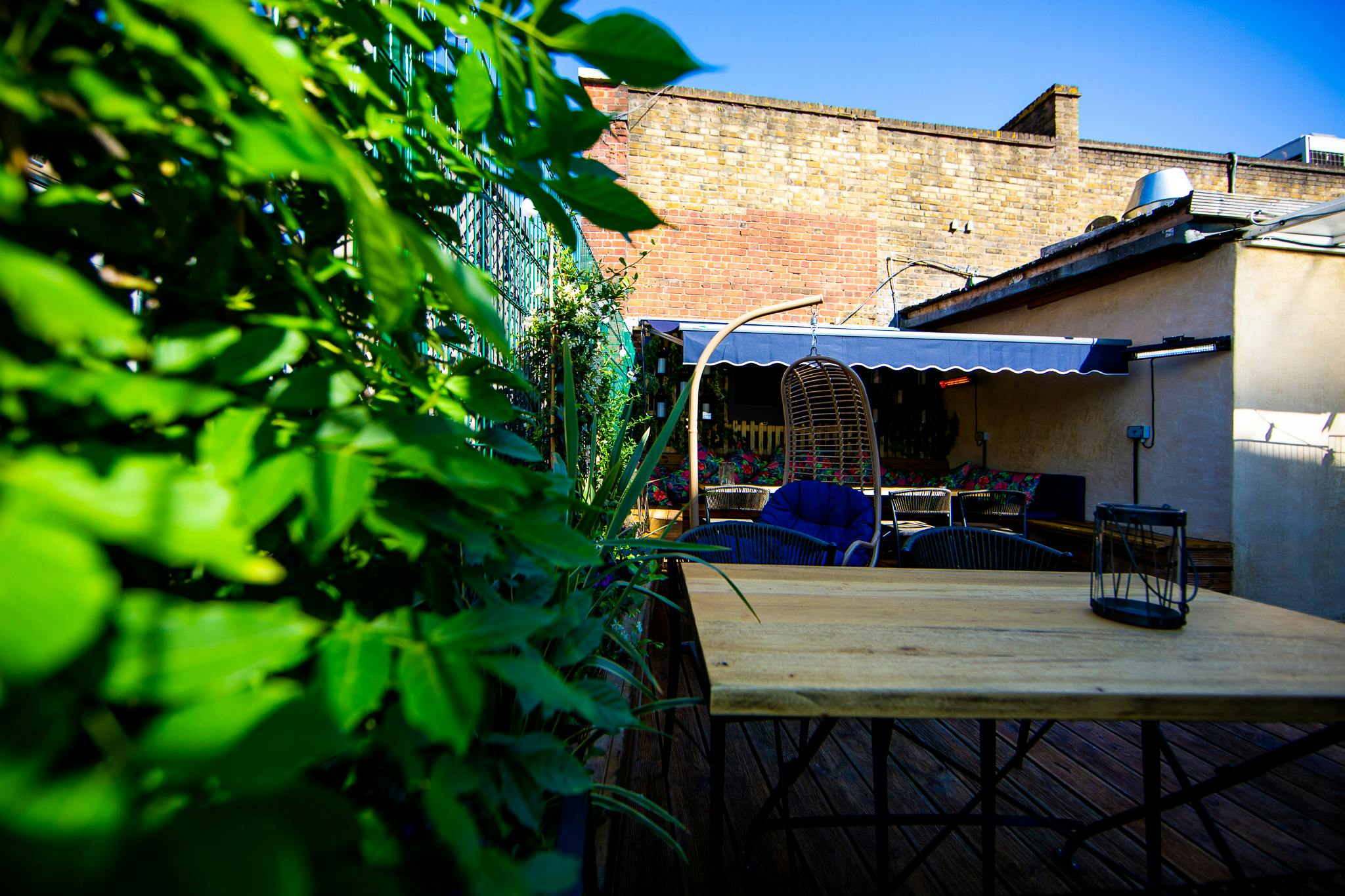 Charming outdoor terrace at Bow Street Tavern, perfect for intimate gatherings and events.