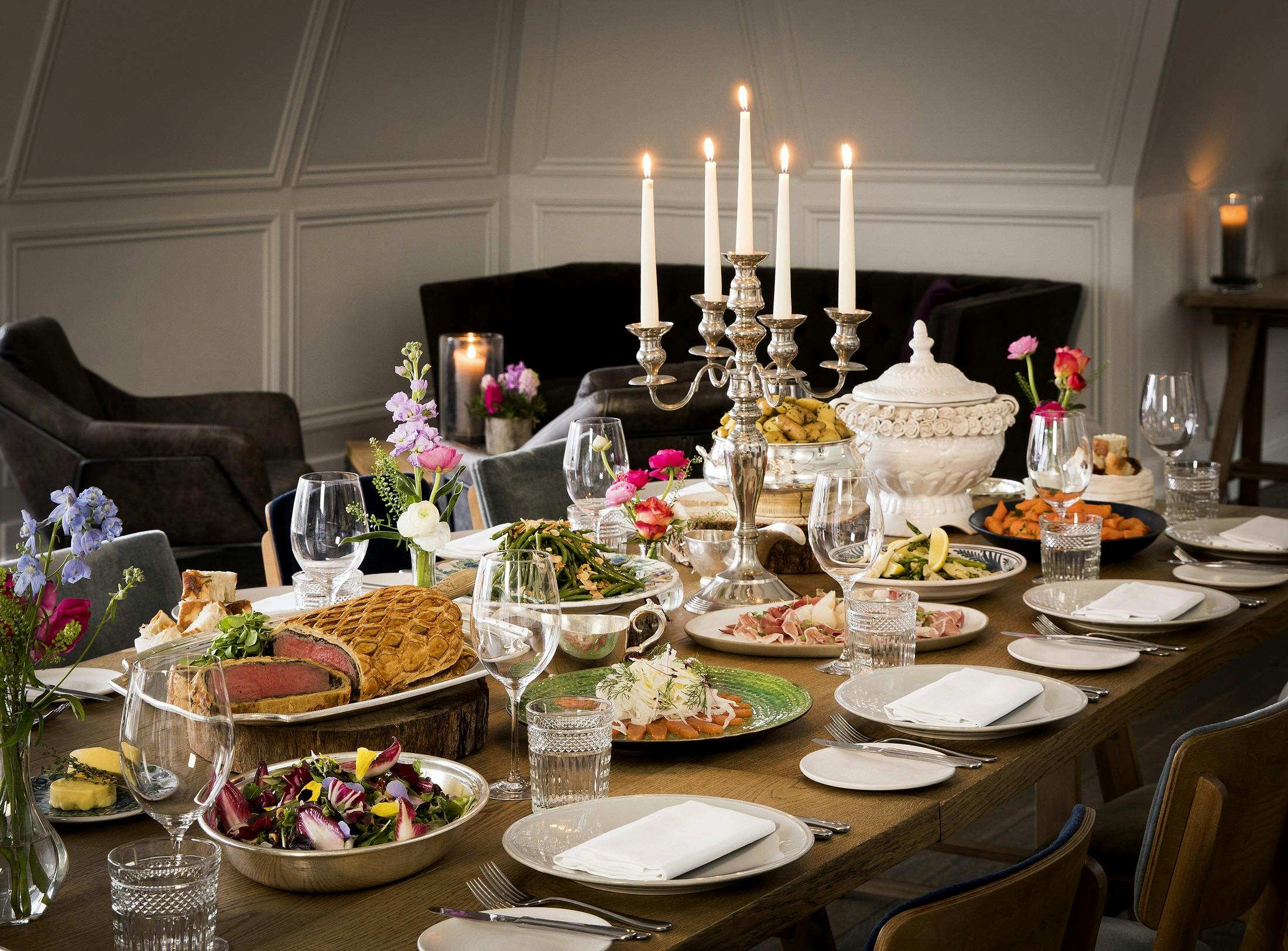 Elegant dining table in The Balcony Room, perfect for sophisticated events and gatherings.