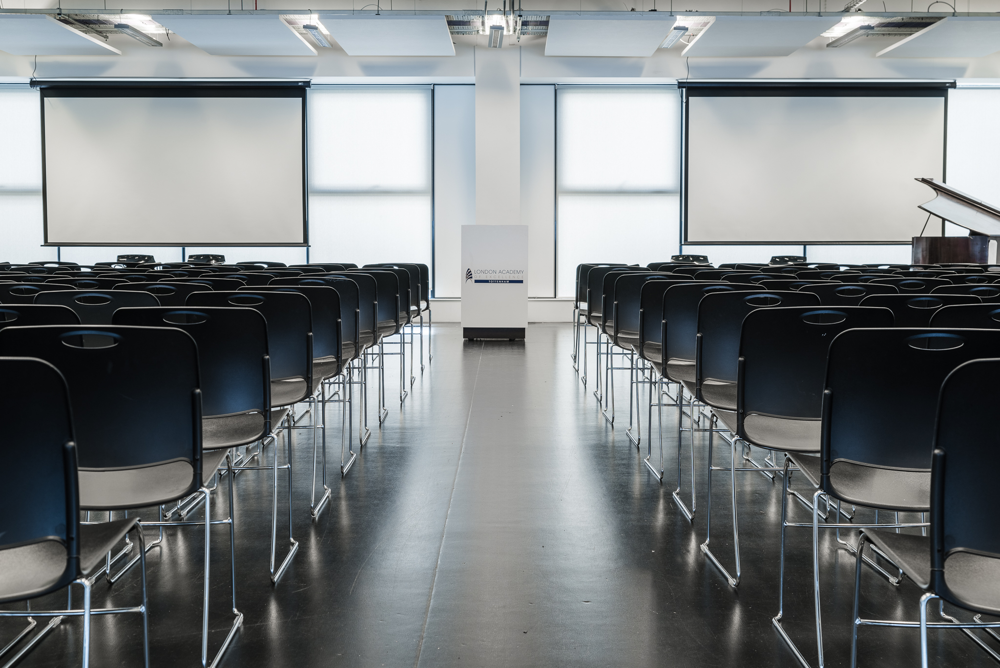 Main hall at London Academy of Excellence Tottenham, ideal for workshops and presentations.